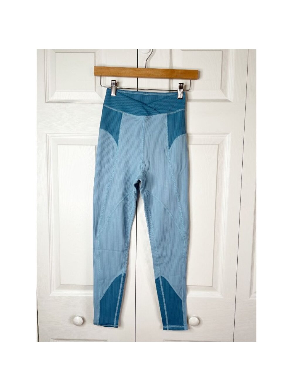 For Love & Lemons Ella Blue Colorblock Ribbed Leggings Women's Size Small S NWT